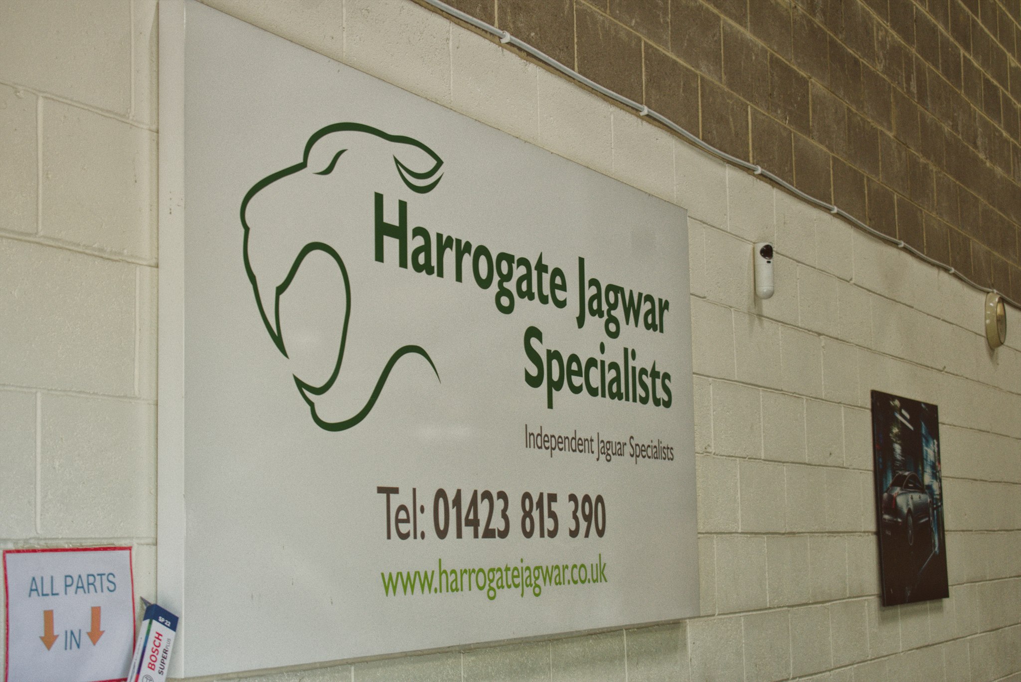 Harrogate Jagwar Specialists workshop wall sign